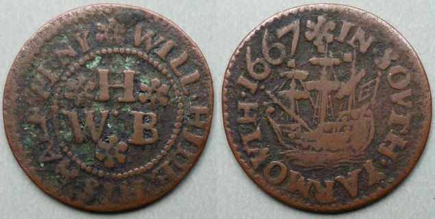 Yarmouth, Isle of Wight, Will Hide 1667 halfpenny N2045